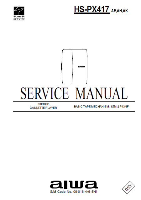 AIWA HS-PX417 Stereo Cassette Player Service Manual