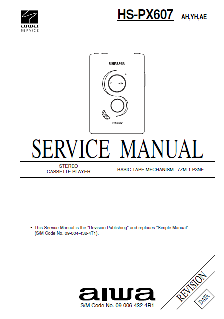 AIWA HS-PX607 Revision Stereo Cassette Player Service Manual