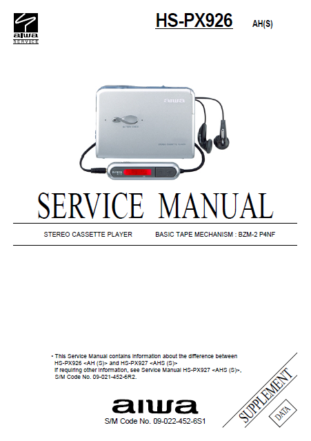 AIWA HS-PX827 Supplement Stereo Cassette Player Service Manual