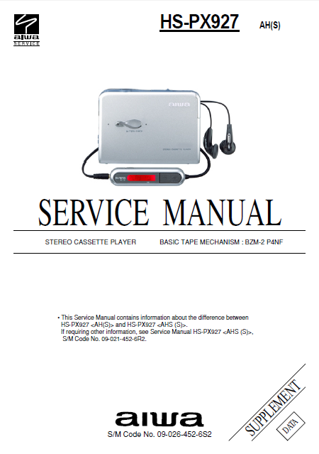AIWA HS-PX927 Supplement Stereo Cassette Player Service Manual