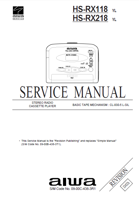 AIWA HS-RX118 Revision Stereo Radio Cassette Player Service Manual