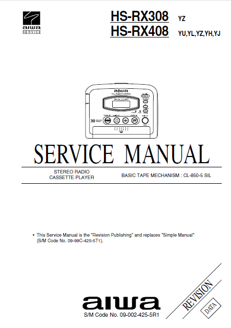 AIWA HS-RX308 Revision Stereo Radio Cassette Player Service Manual