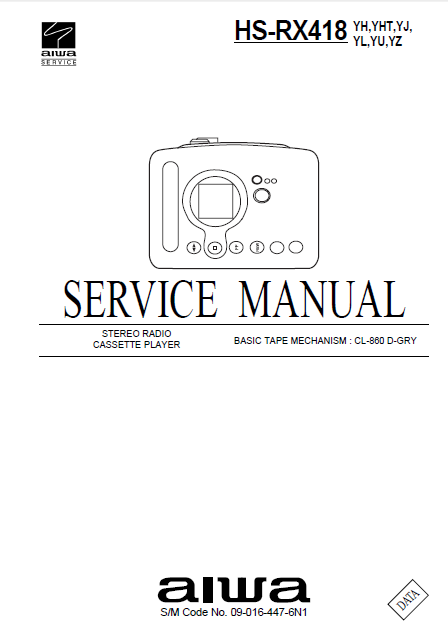 AIWA HS-RX418 Stereo Radio Cassette Player Service Manual