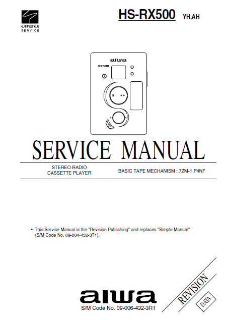 AIWA HS-RX500 Revision Stereo Radio Cassette Player Service Manual