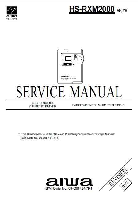 AIWA HS-RXM2000 Revision Stereo Radio Cassette Player Service Manual