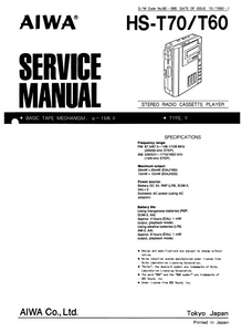 AIWA HS-T60 AM FM Stereo Radio Cassette Player Service Manual
