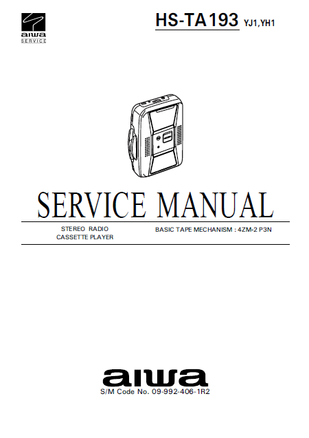 AIWA HS-TA193 Stereo Radio Cassette Player Service Manual