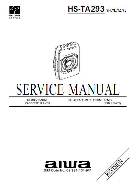 AIWA HS-TA293 Revision Stereo Radio Cassette Player Service Manual