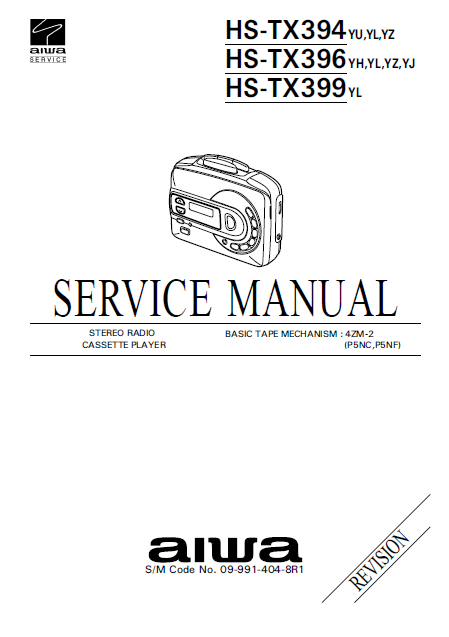 AIWA HS-TX394 Revision Stereo Radio Cassette Player Service Manual