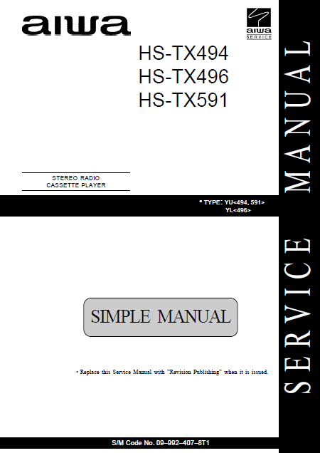 AIWA HS-TX494 Simple Stereo Radio Cassette Player Service Manual