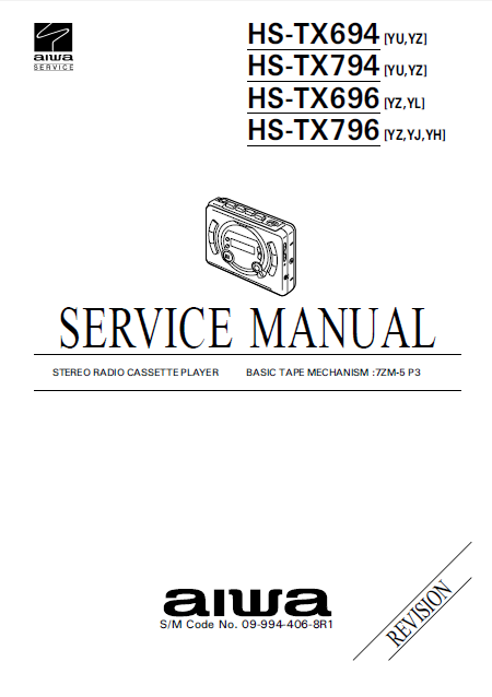 AIWA HS-TX694 Revision Stereo Radio Cassette Player Service Manual