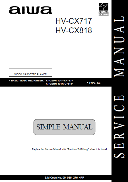 AIWA HV-CX717 Simple Video Cassette Player Service Manual