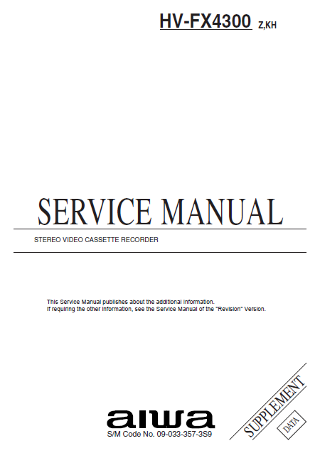 AIWA HV-FX4300 Z KH Supplement Stereo Video Cassette Recorder Service Manual