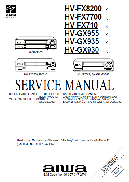 AIWA HV-FX8200 K Revision Stereo Video Cassette Recorder Service Manual