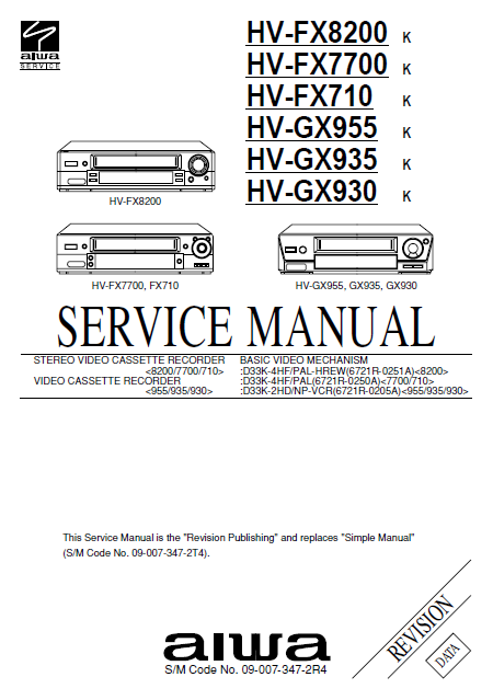 AIWA HV-FX8200_HV_FX7700_HV_FX710_HV_GX955_HV_GX935_HV_GX930 Service Manual