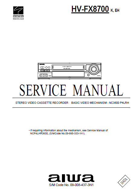 AIWA HV-FX8700 K EH Stereo Video Cassette Recorder Service Manual