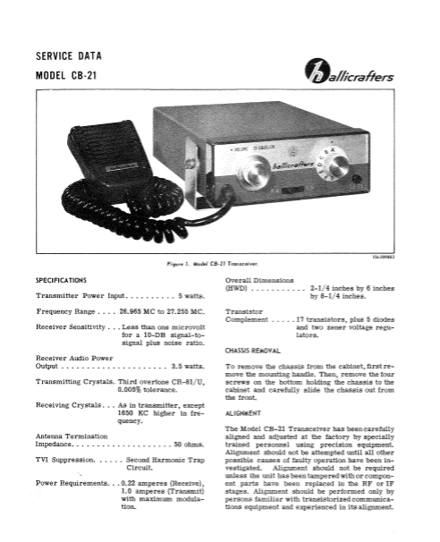Hallicrafters Model CB-21 Service Manual