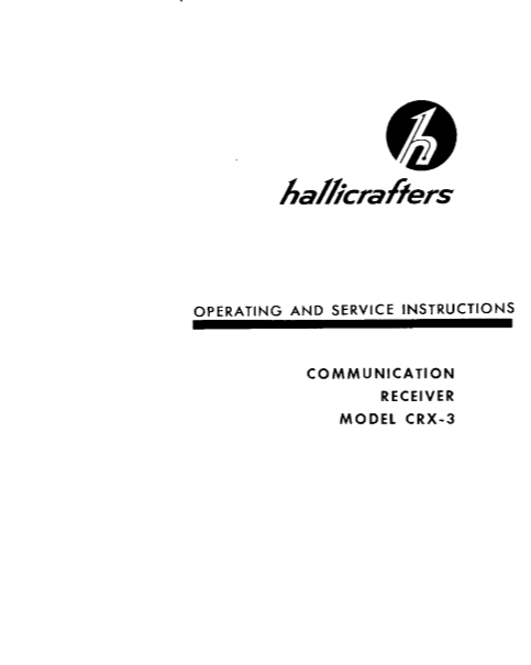 Hallicrafters Model CRX-3 Communication Receiver Service Manual