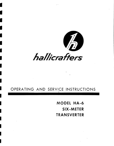 Hallicrafters Model HA-6 Six-Meter Transverter Service Manual