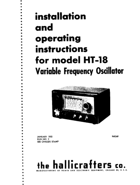 Hallicrafters Model HT-18 Variable Frequency Oscillator Operation Manual