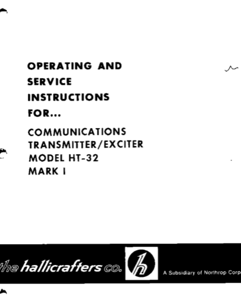 Hallicrafters Model HT-32 Mark I Transmitter Exciter Service Manual