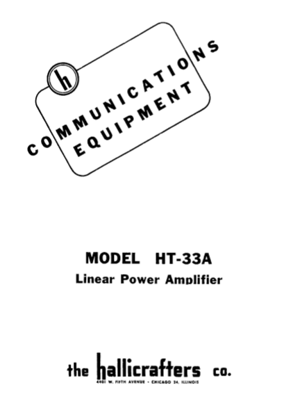 Hallicrafters Model HT-33A Linear Power Amplifier Service Manual