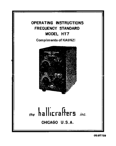 Hallicrafters Model HT7 Frequency Standard Opearation Manual