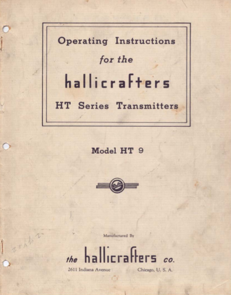 Hallicrafters Model HT 9 Series Transmitter Opearation Manual