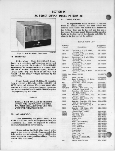 Hallicrafters Model PS-500A AC Power Supply Schematics