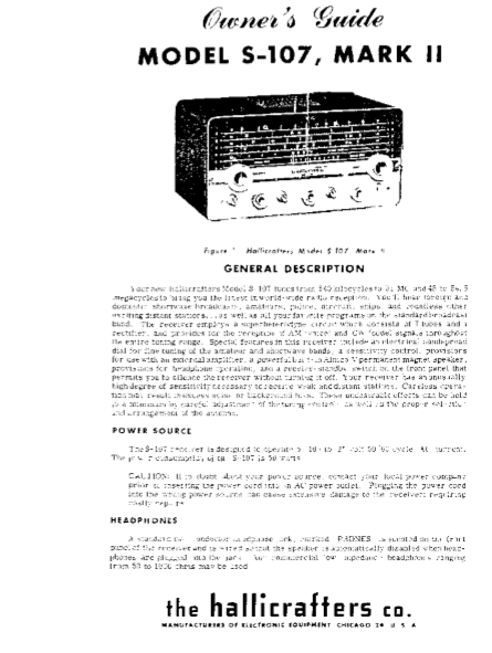 Hallicrafters Model S-107 Mark II Owner's Manual