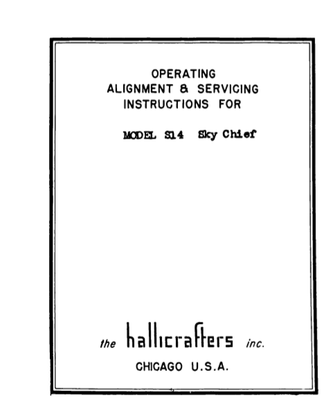 Hallicrafters Model S-14 Sky Chief Service Manual