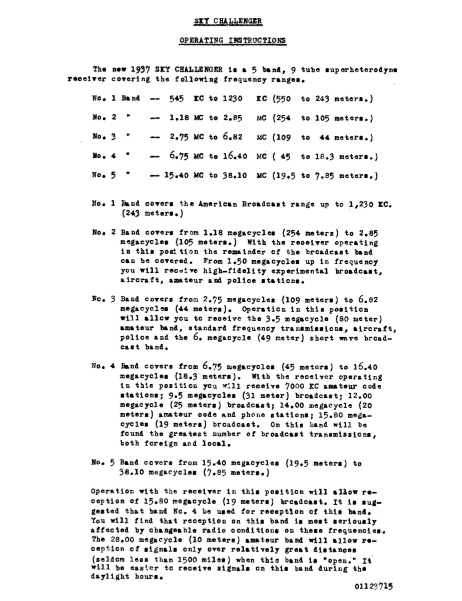 Hallicrafters Model S-15 Sky Challenger Operation Manual