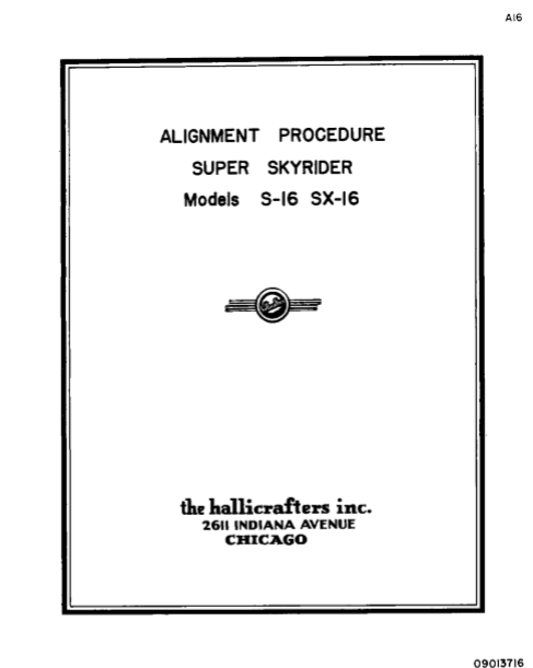 Hallicrafters Model S-16 SX-16 Super Skyrider Service Manual
