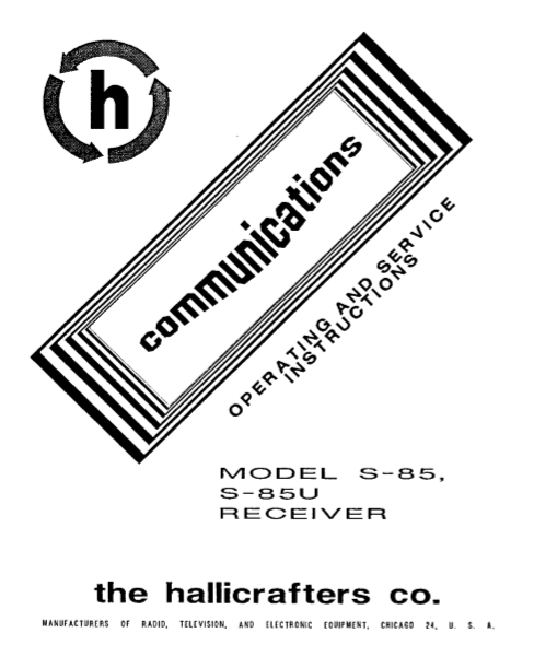 Hallicrafters Model S-85 S-85U Receiver Service Manual