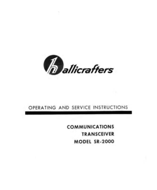 Hallicrafters Model SR-2000 Communication Transceiver Service Manual