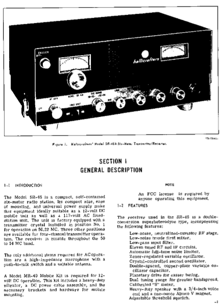 Hallicrafters Model SR-46A Sex-Meter Transmitter Receiver Service Manual