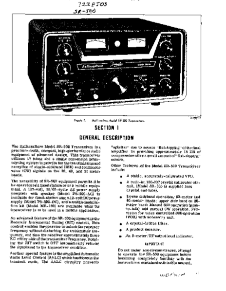 Hallicrafters Model SR-500 Transeceiver Service Manual