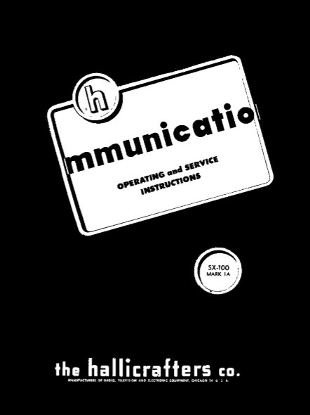 Hallicrafters Model SX-100 Mark IA Receiver Service Manual