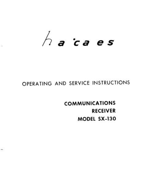 Hallicrafters Model SX-130 Communication Receiver Service Manual