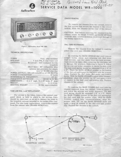 Hallicrafters Model WR-1000 Service Data
