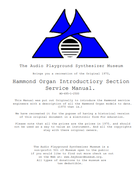 Hammond Organ Introductiory Section Service Manual