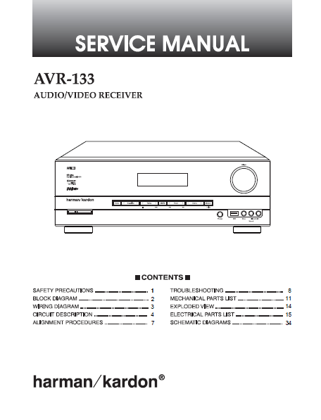 Harman Kardon Model AVR-133 Audio Video Receiver Service Manual