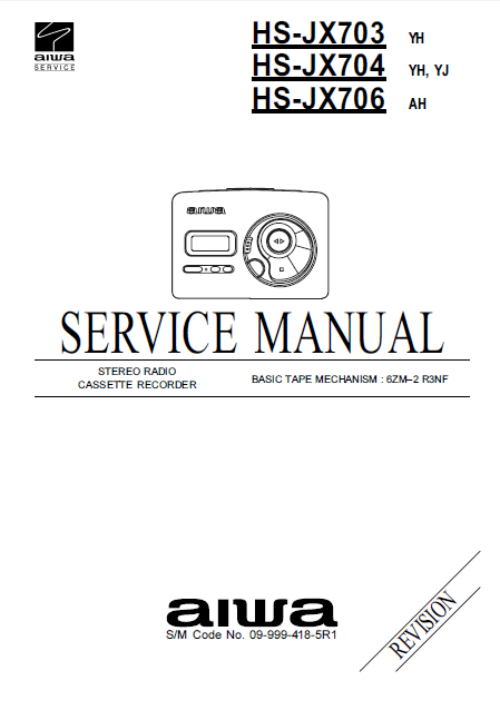 AIWA HS-JX703 Stereo Radio Cassette Recorder Service Manual