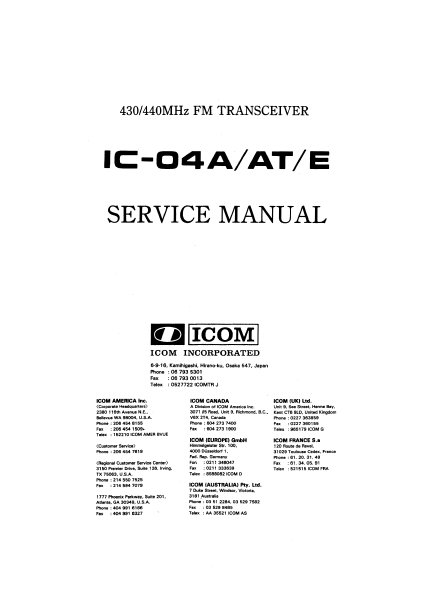ICOM IC-04A FM Transceiver Service Manual