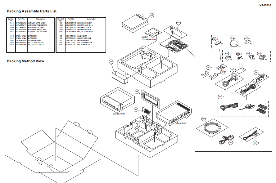 ALPINE IVA-D310 Packing Assembly Parts List Instruction Manual