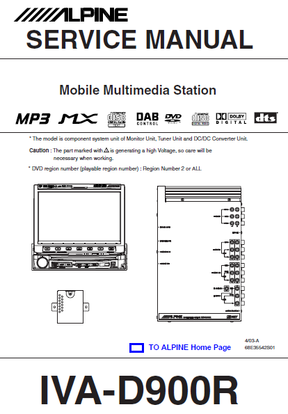 ALPINE IVA-D900R Mobile Multi Media Station Service Manual