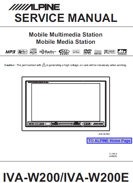 ALPINE IVAW200-W200E Mobile Multimedia Station Service Manual