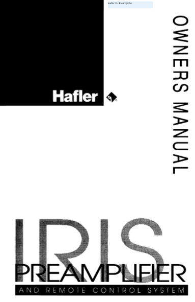 HAFLER IRIS Preamplifier Owner's Manual