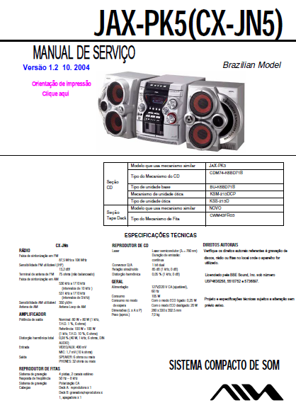 AIWA JAX-PK5 Ver.1.2 Stereo Radio Service Manual