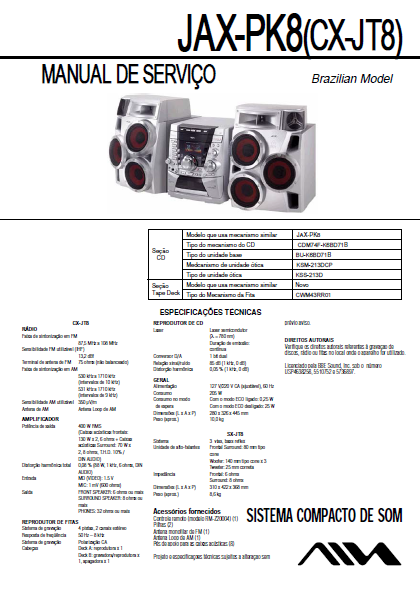 AIWA JAX-PK8 Stereo Radio Service Manual